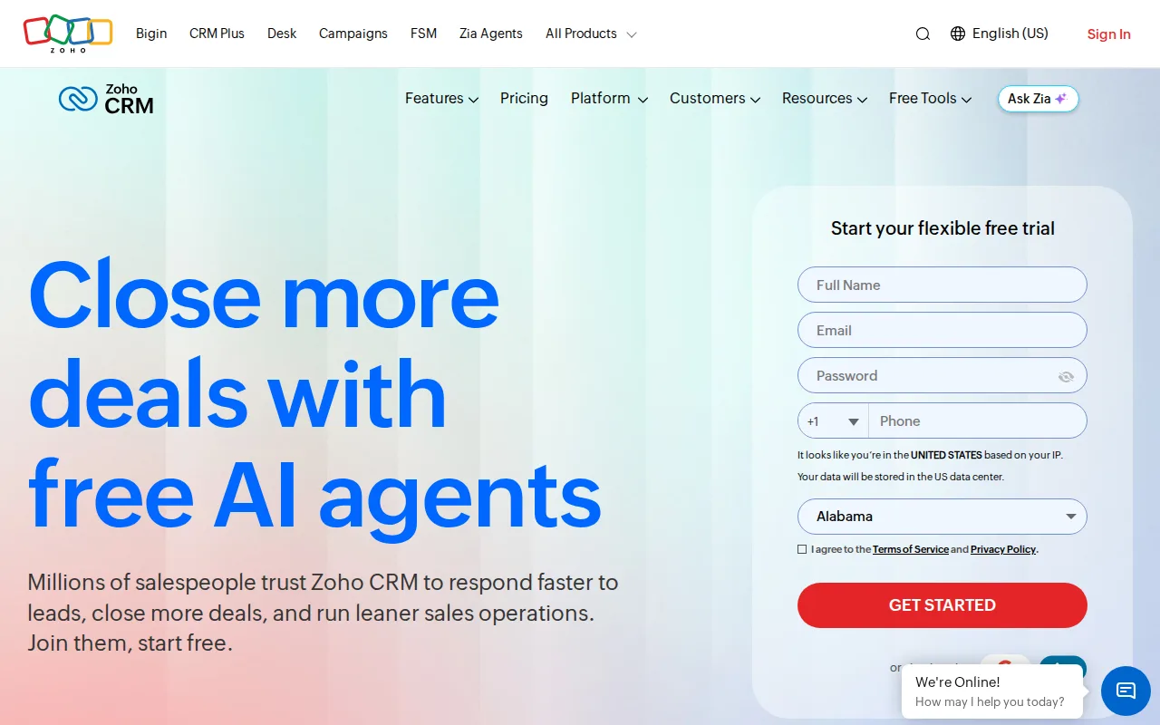 Screenshot of Zoho CRM