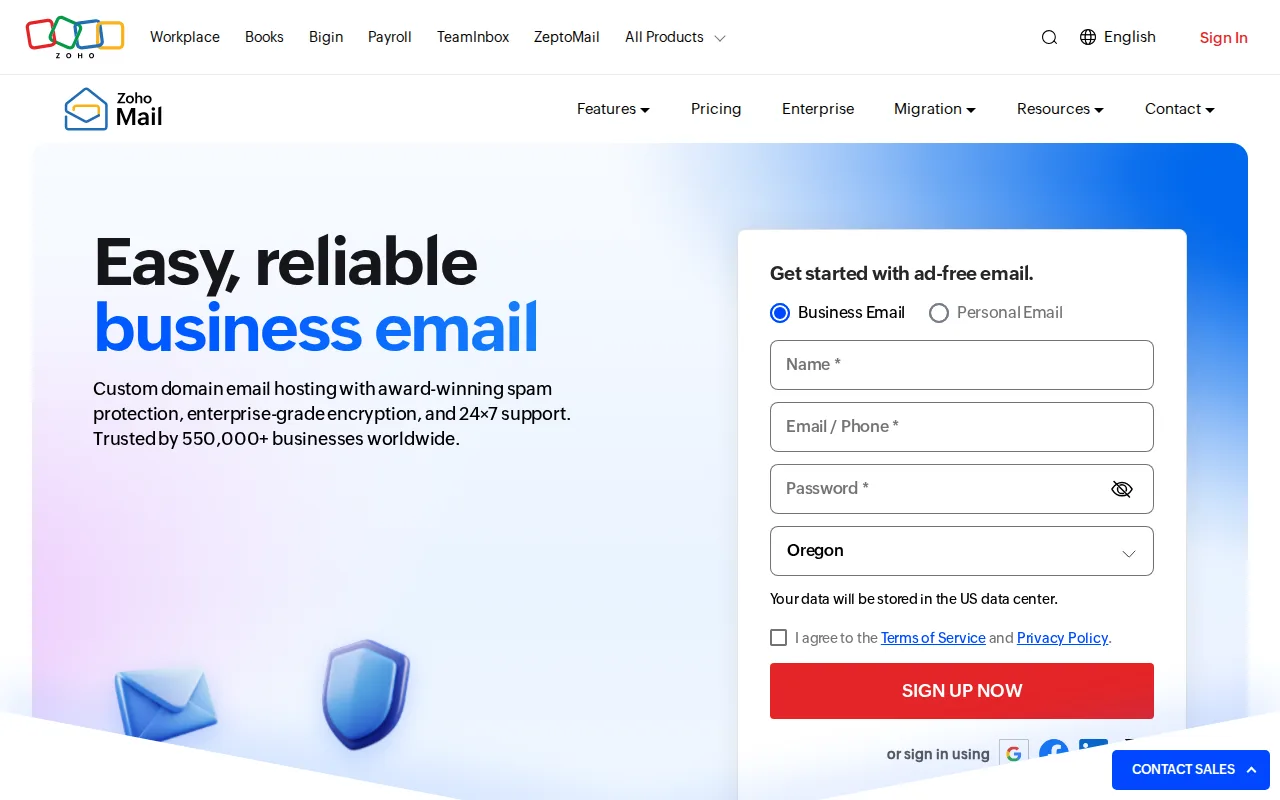 Screenshot of Zoho Mail
