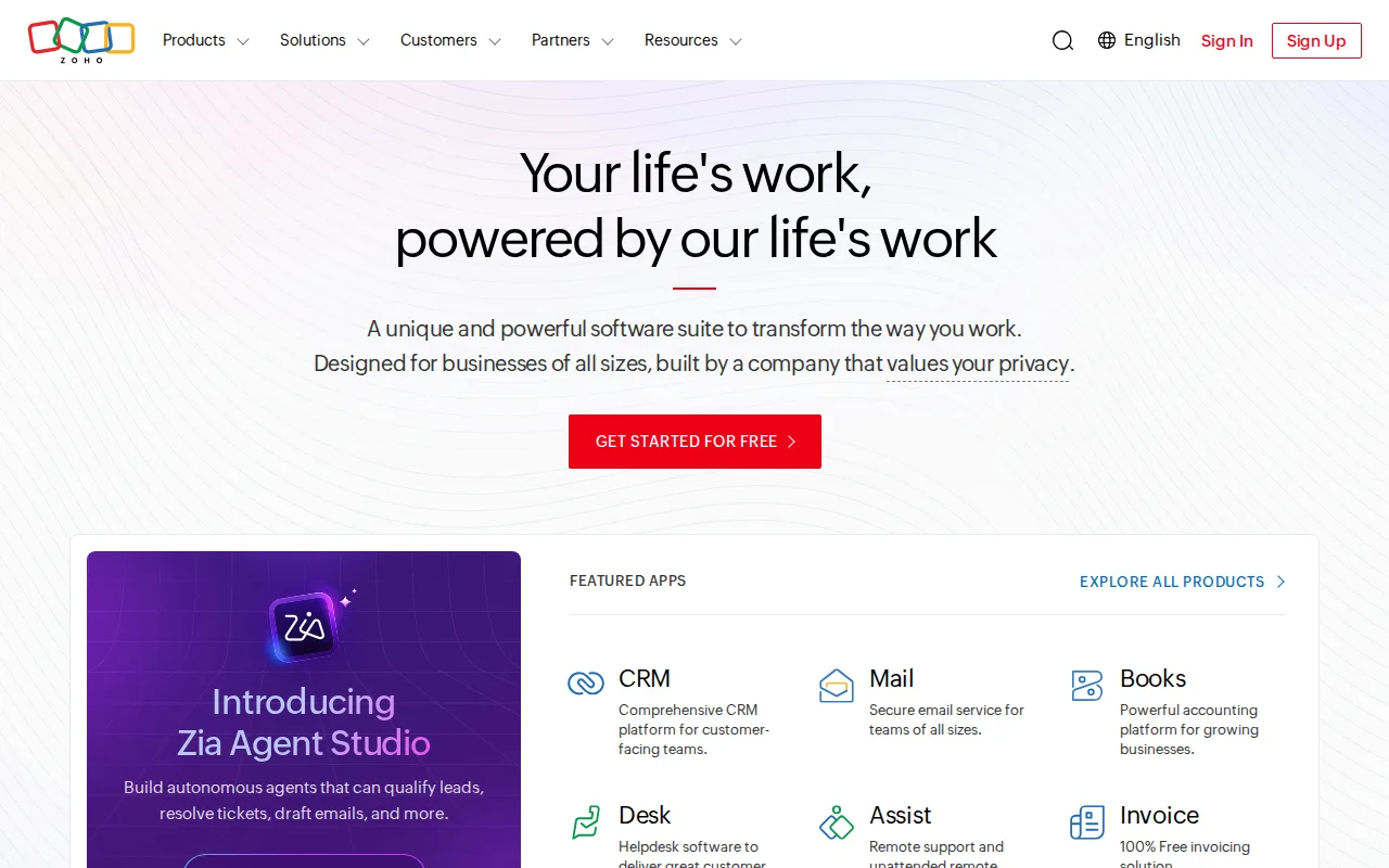 Screenshot of Zoho Workplace